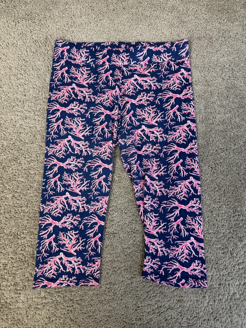 Simply Southern Pants Womens Plus Size Blue Cropped Leggings Floral Stretch